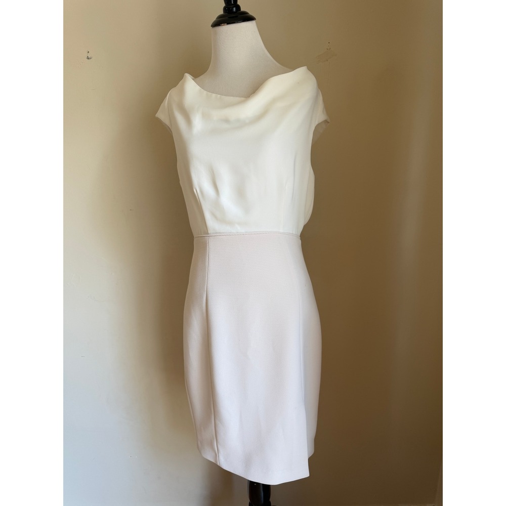 Reiss Women Ivory Cream Cowl Neck Textured Two Tone Sheath Dress US 6 UK 10